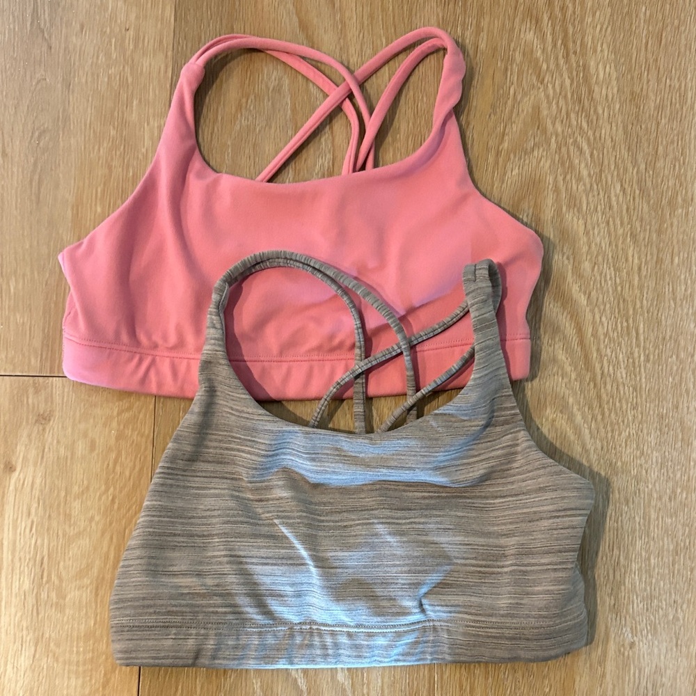 Athleta Girl Set of 2 Strappy Sports Bras in Pink and Heathered Gray Size 12/L